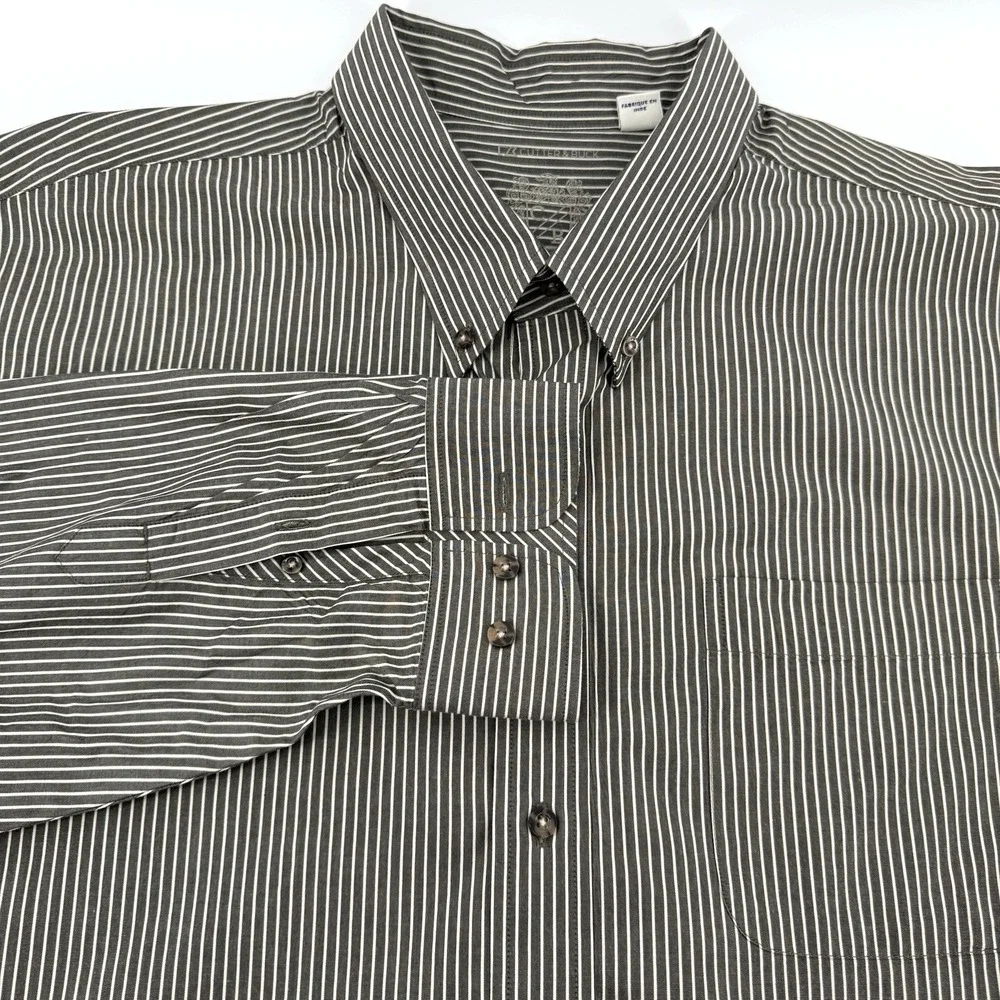 Cutter Buck Mens 3XB Shirt‎ Gray White Striped Long Sleeve Button Down Casual